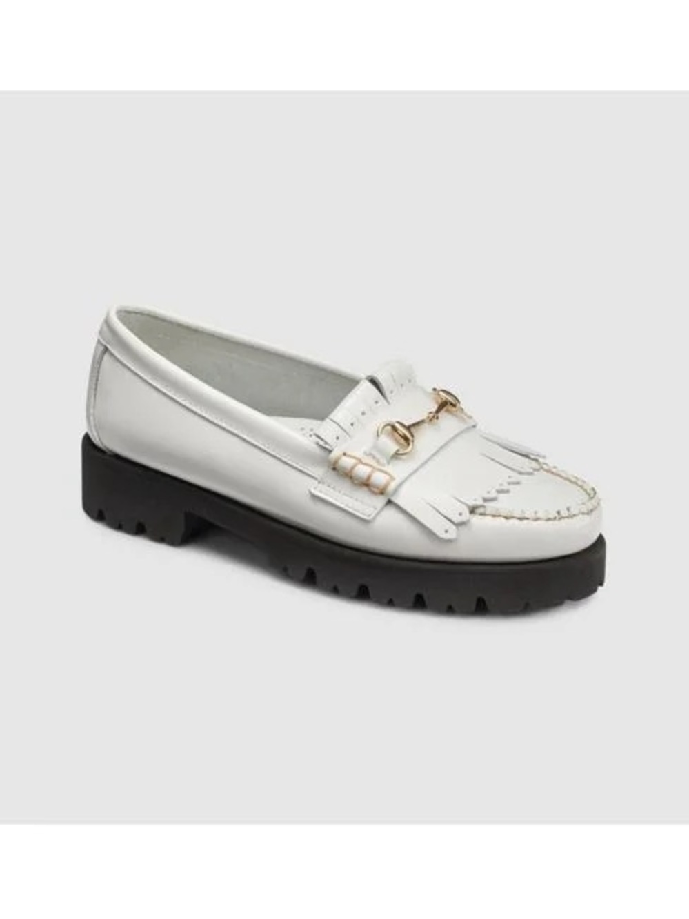 White LIANNA BIT KILTIE LUG Fringe Loafer with Lug Sole and Gold Hardware
